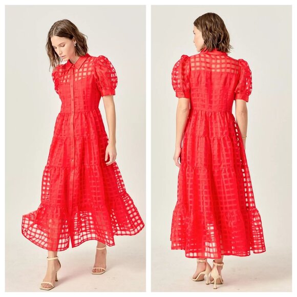 English Factory Gridded Organza Tiered Maxi Dress - Picture 1 of 3